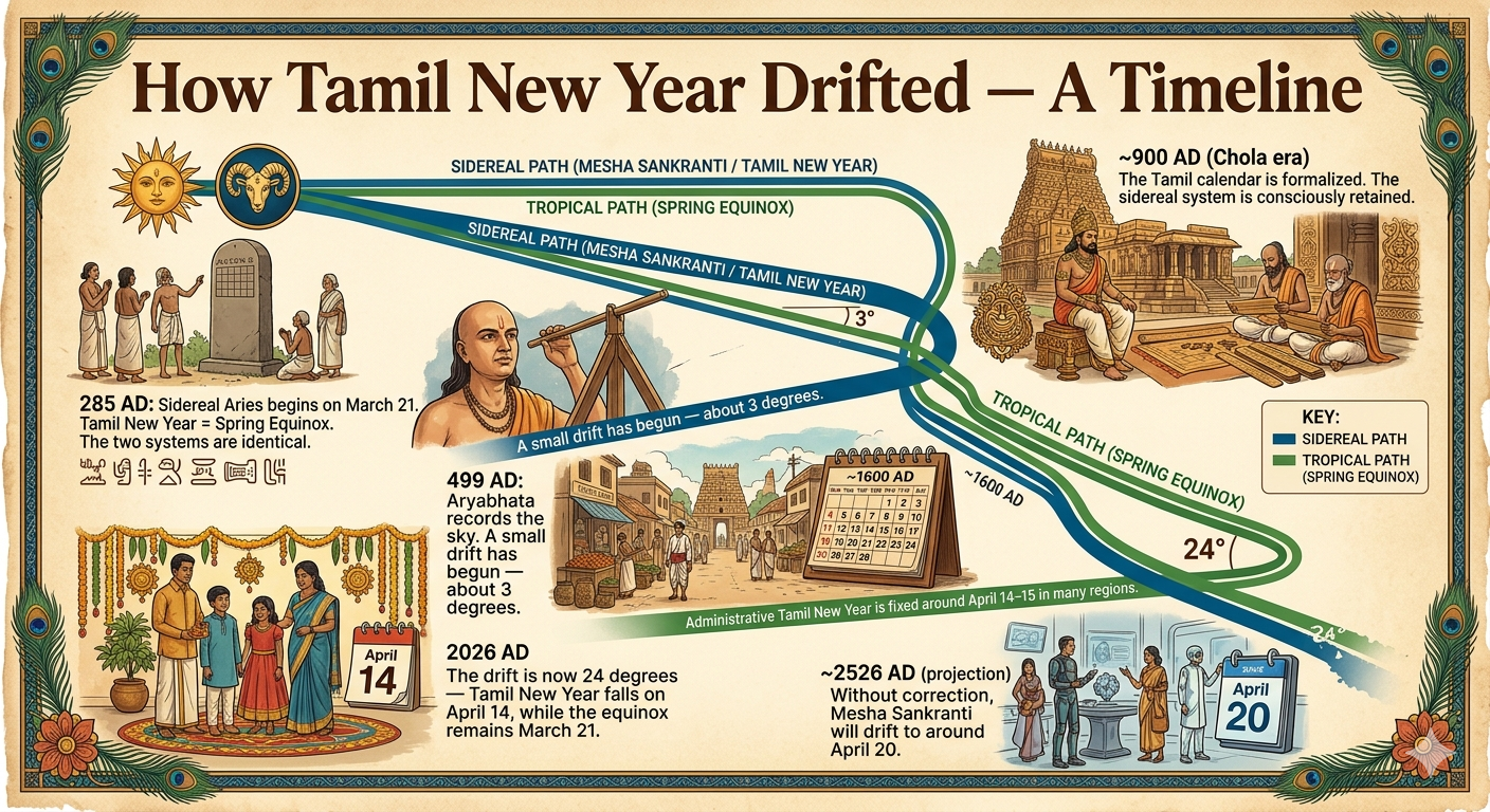 Tamil New Year drift timeline illustration
